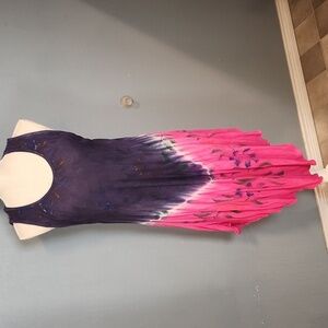 Exotica dip dye tie dye faded floral sleeveless summer sun midi dress